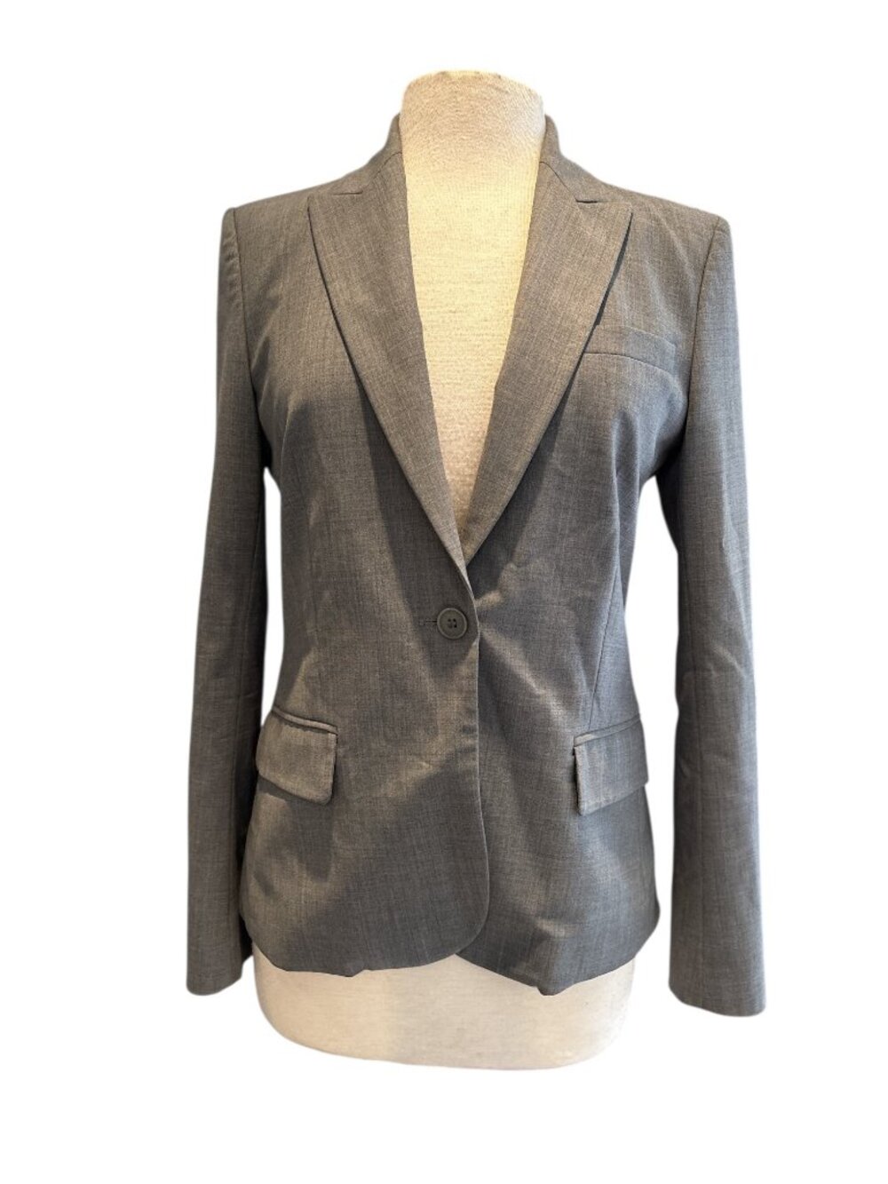 Theory Women’s Gray Wool Stretch Blazer Size 10 — Tailored One-Button Jacket — P - Picture 3 of 11